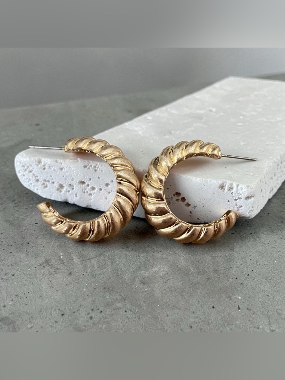 Gold Twisted Crescent Hoop Earrings